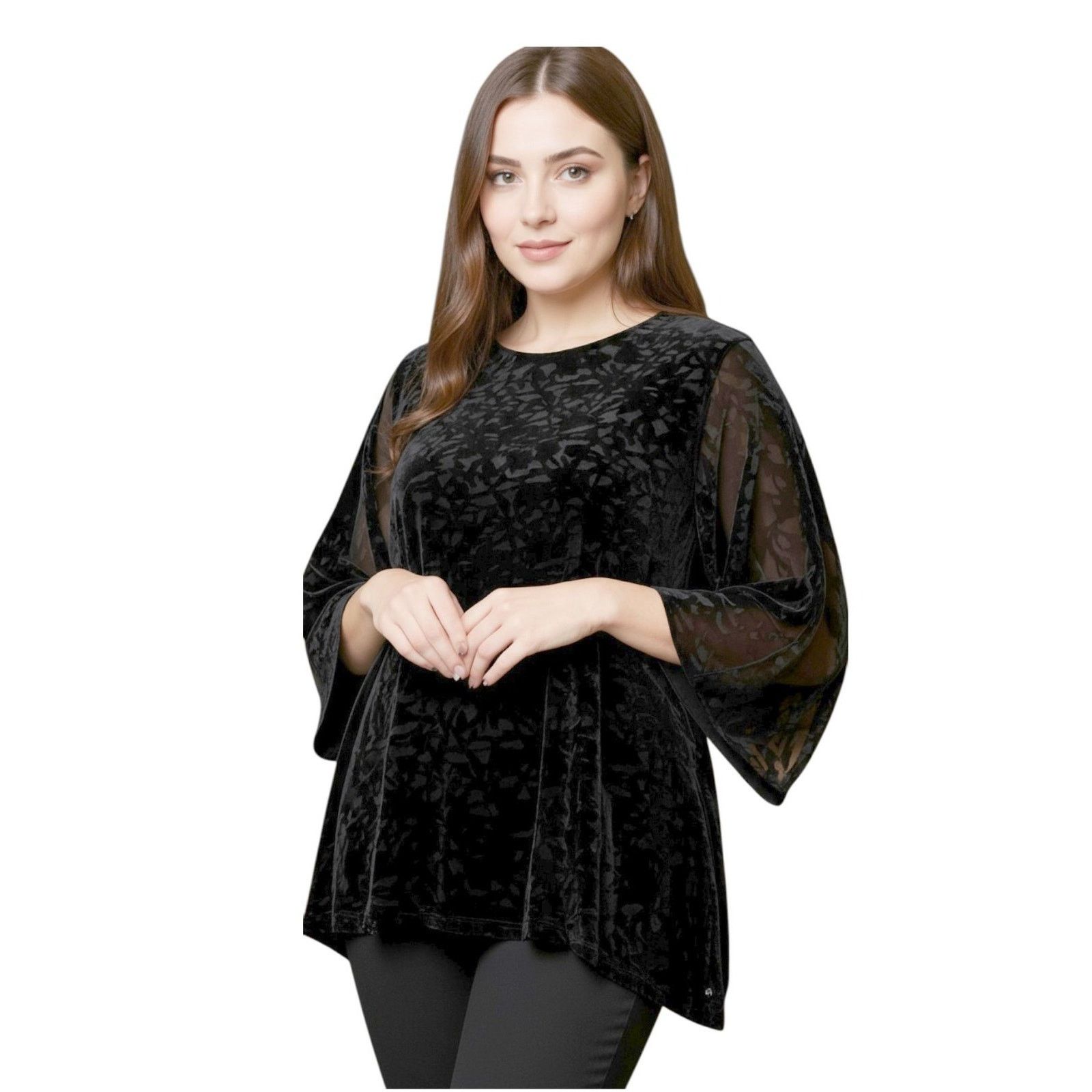 Eileen Fisher EILEEN FISHER Luxurious Vines Burnout Velvet Tunic Top Sz M Size M / US 6-8 / IT 42-44 - 1 Thumbnail