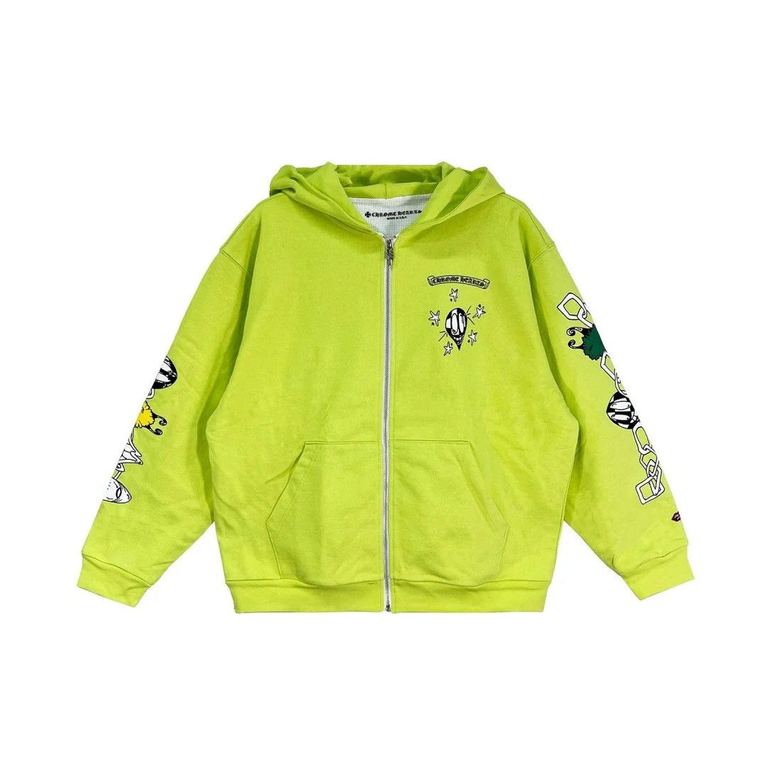 Chrome Hearts Matty Boy Lime Green Zip Up Hoodie