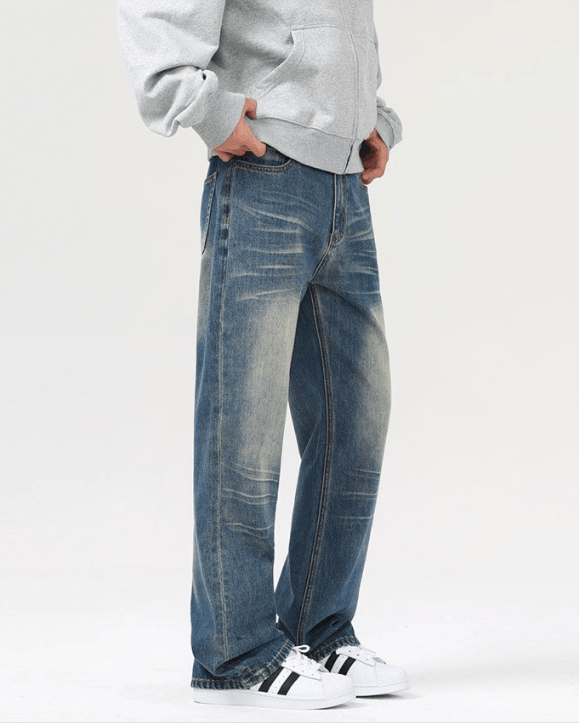 Japanese Brand × Jean Retro distressed straight loose flared wide-leg baggy jeans Size US 32 / EU 48 - 3 Thumbnail