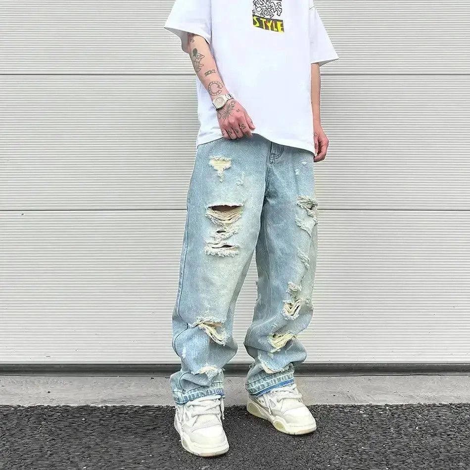 Japanese Brand Washed Blue Oversized Torn Jeans Size US 32 / EU 48 - 6 Thumbnail