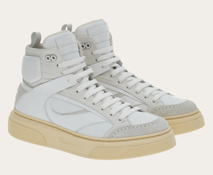 Salvatore Ferragamo o1s1rm0724 Leather Hi-Top Sneakers in White Size US 10 / EU 43 - 2 Thumbnail