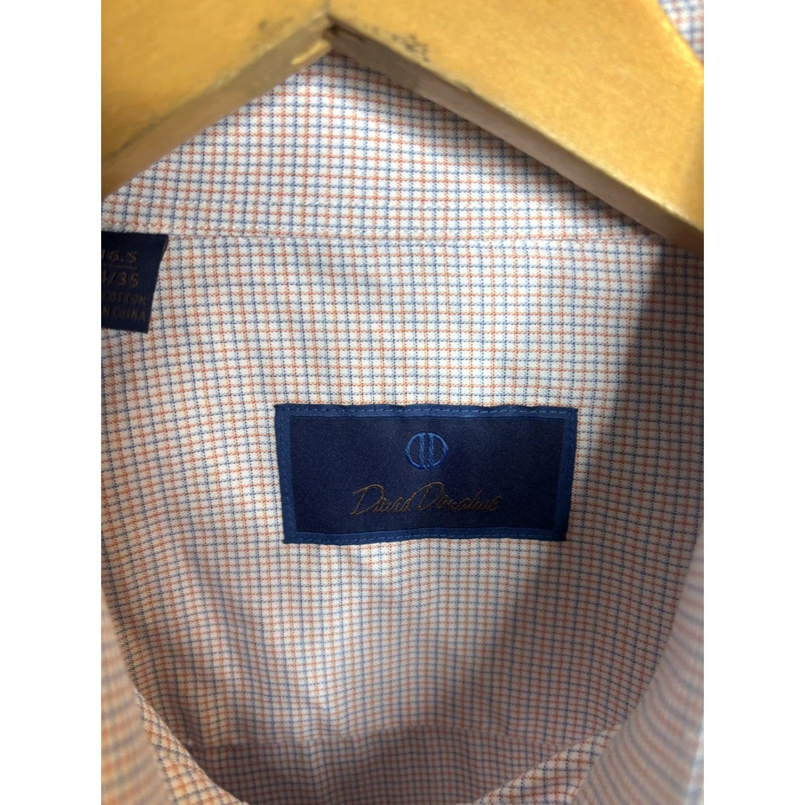 David Donahue David Donahue Shirt Mens 16.5 34/35 Orange Blue Check Dress Long Sleeve Cotton Shirt Size 46R - 3 Thumbnail