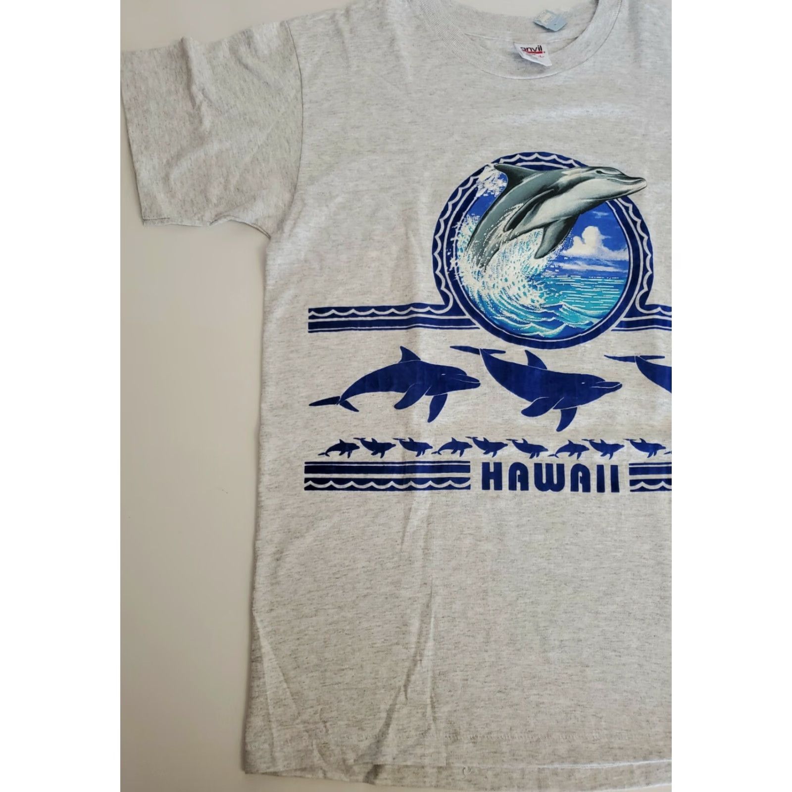 Anvil VINTAGE Anvil Graphic Tee Aloha Hawaii Dolphin Shirt Large Gray 90s Mens Size US L / EU 52-54 / 3 - 2 Thumbnail