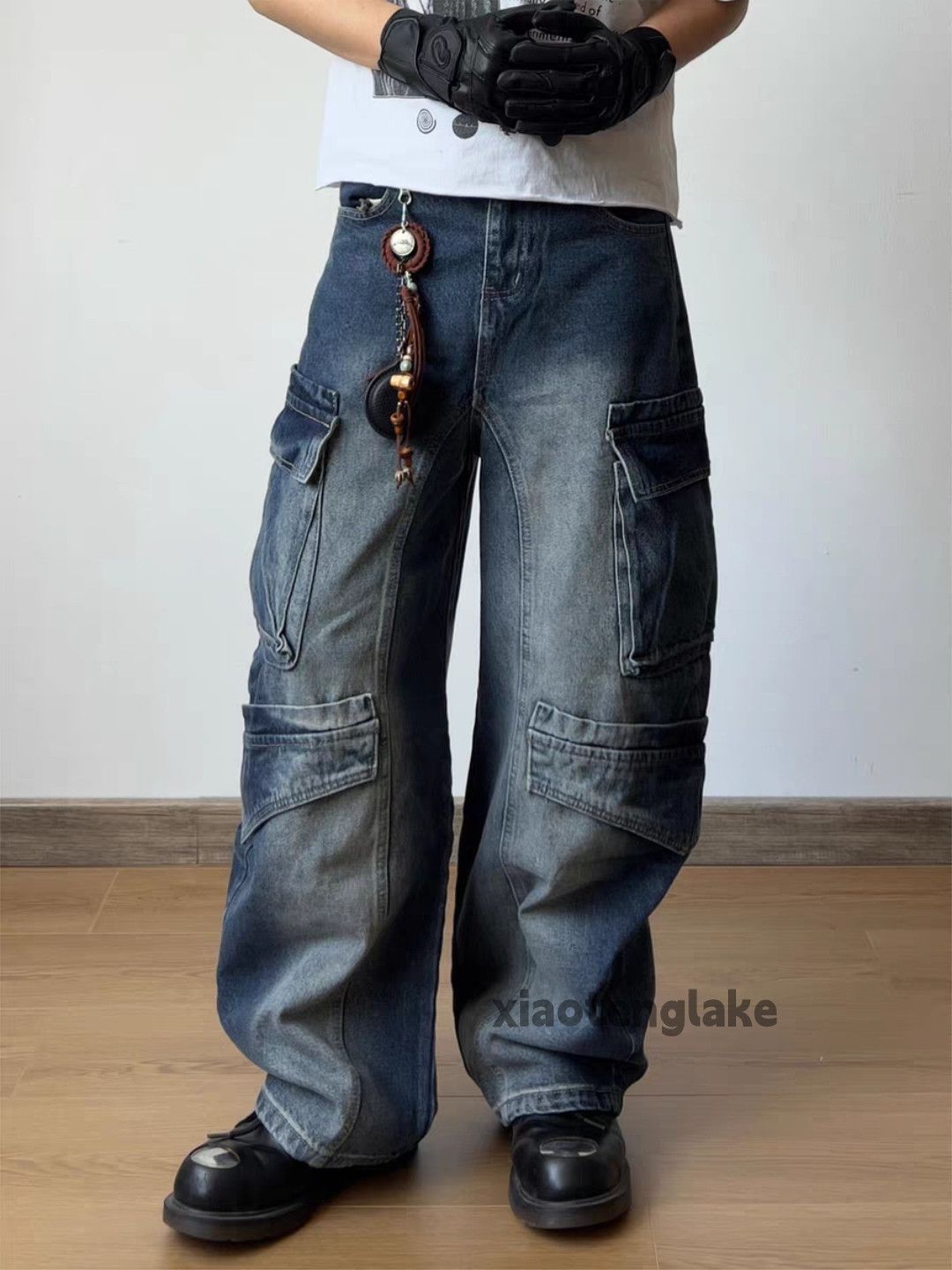 Jean xz vintage washed faded loose baggy y2k cargo jeans Size US 33 - 2 Thumbnail