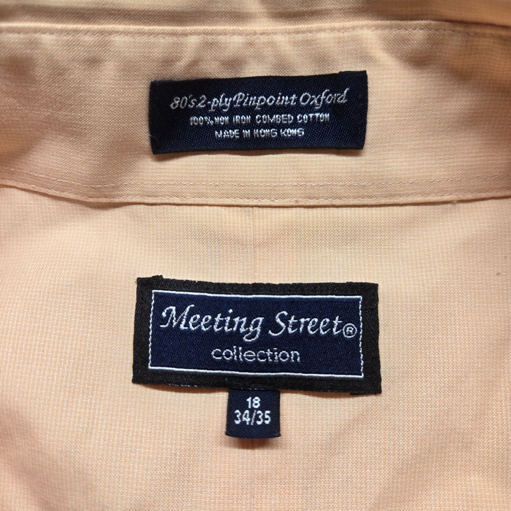 Vintage VINTAGE Meeting Street Orange Pinstripe Dress Shirt Men’s 18 34/35 80s Button Collar Long Sleeve Wrinkle-Resistant Size US XXL / EU 58 / 5 - 3 Thumbnail