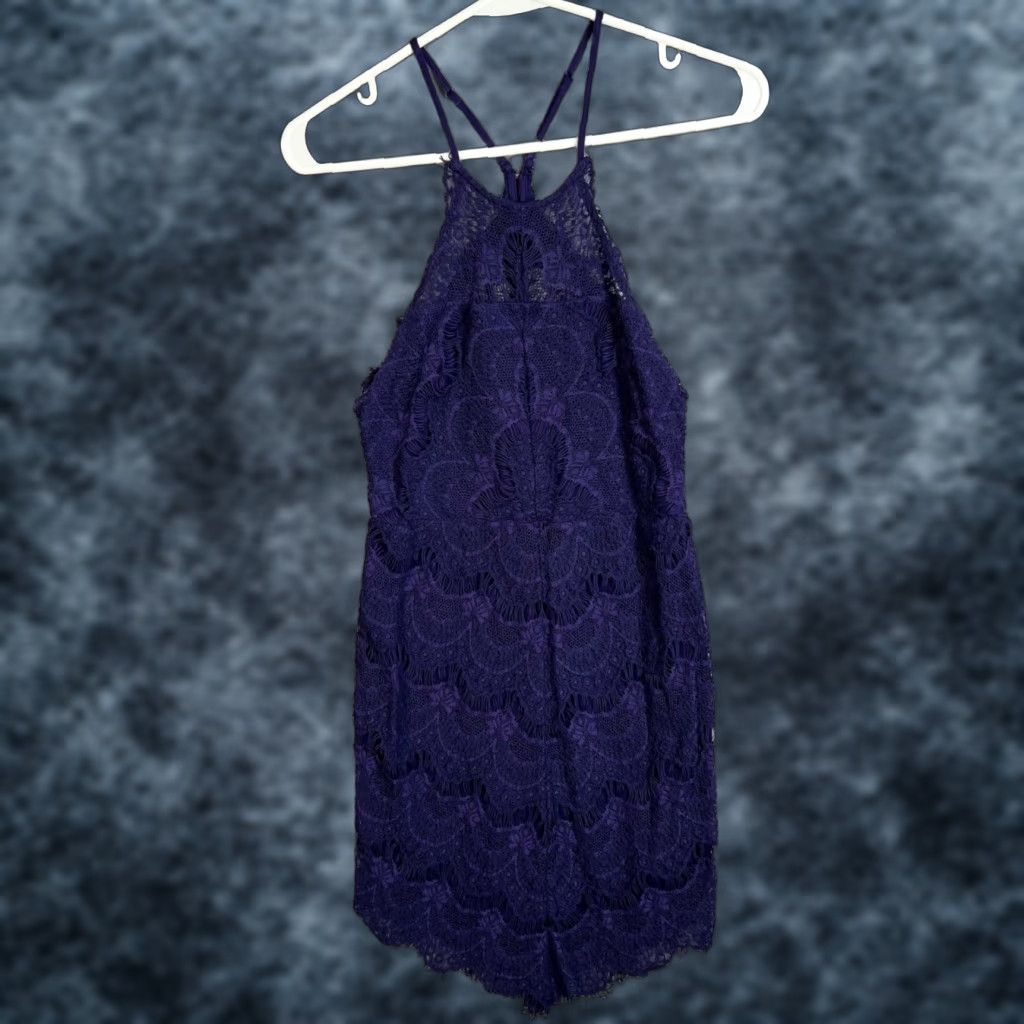 Free People VINTAGE Free People Dress Halter Lace Purple A-Line Womens Small Sleeveless Short Size S / US 4 / IT 40 - 1 Thumbnail