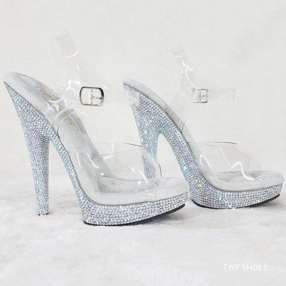 Other Sultry Sexy 6" Rhinestone Platform Stiletto Heels Size US 9 / IT 39 - 7 Thumbnail