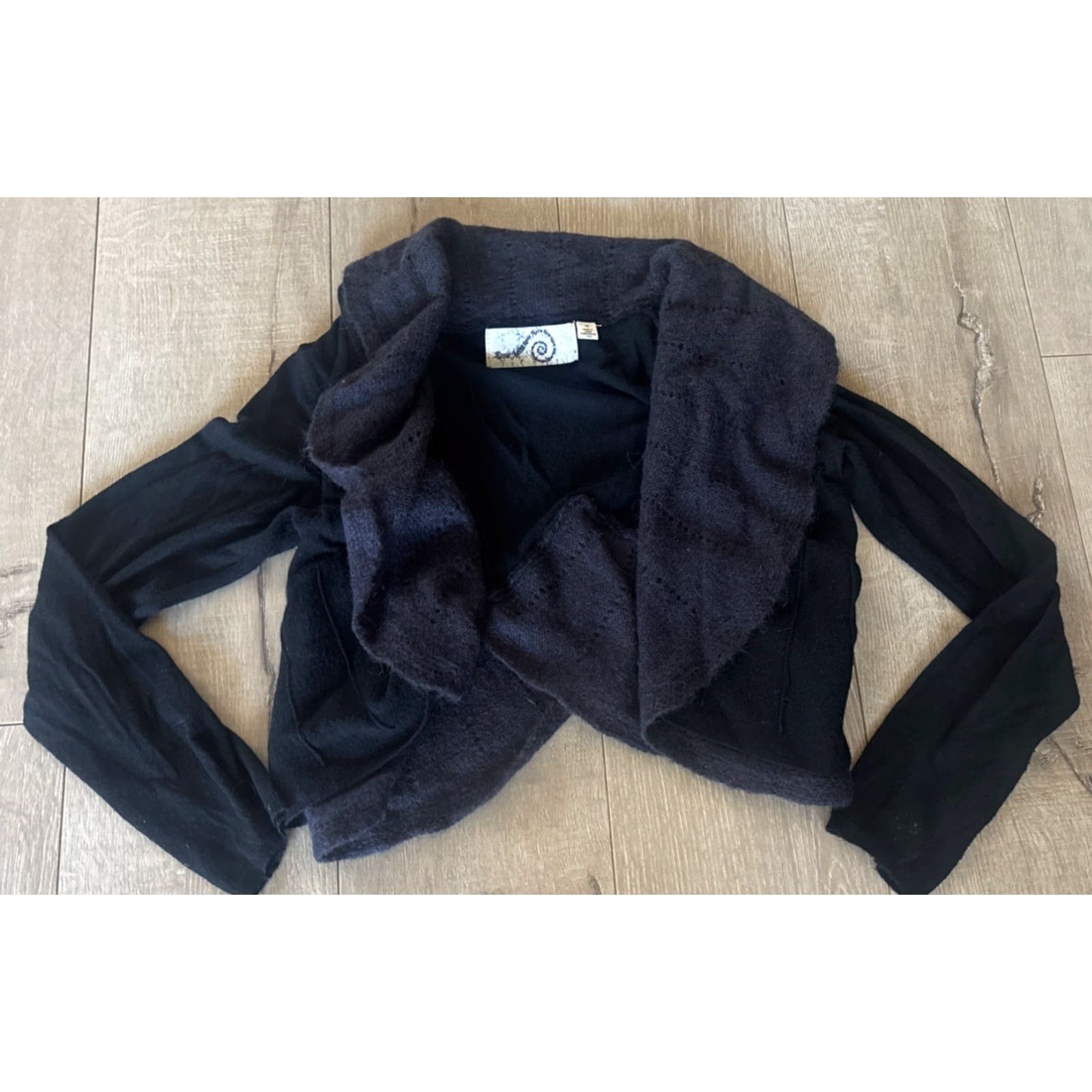Anthropologie Rosie Neira Knit Cardigan Sweater Womens XS Black Collared Long Sleeve Designer Preppy Size XS / US 0-2 / IT 36-38 - 2 Thumbnail