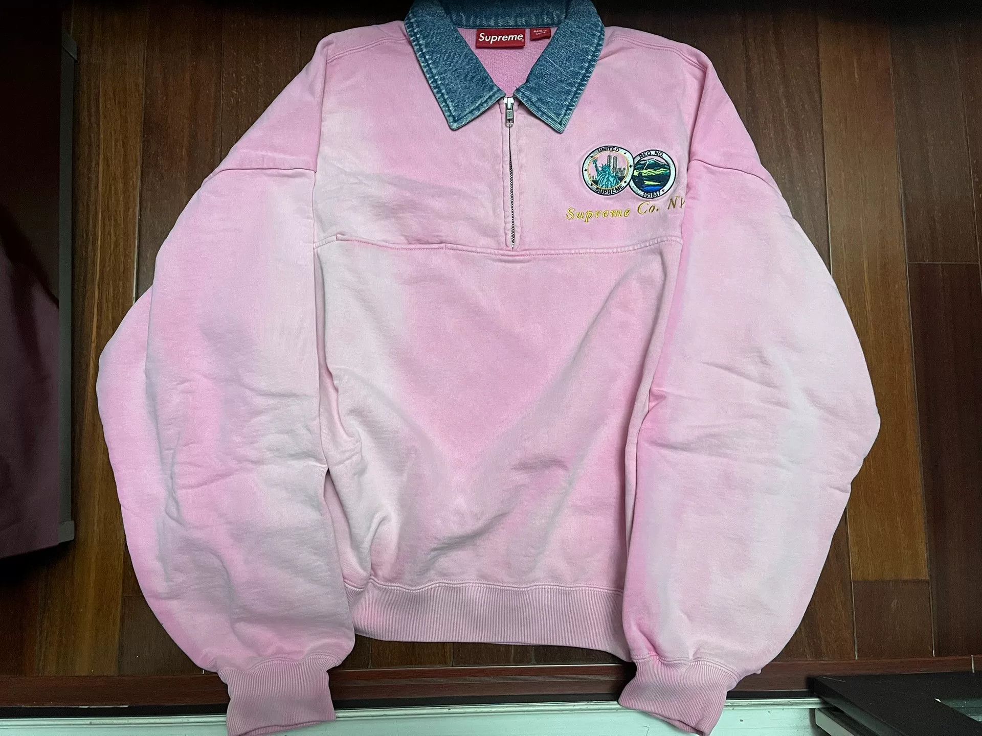 Supreme SUPREME 23ss DENIM COLLAR HALF ZIP SWEATSHIRT Size S / US 4 / IT 40 - 1 Thumbnail