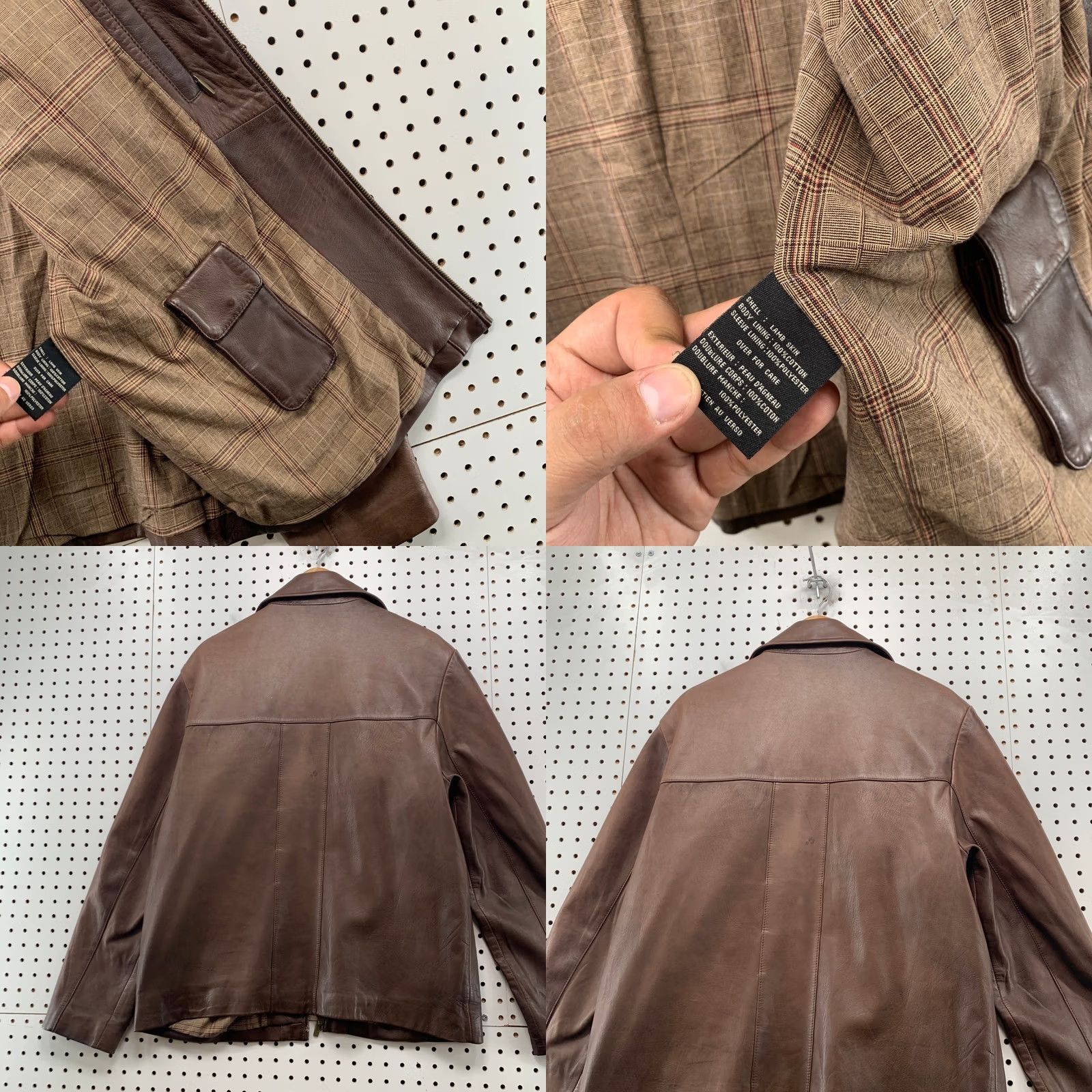 Cole Haan Cole Haan Leather Jacket Mens L Brown Lambskin Full Zip Plaid Lined Coat Size US L / EU 52-54 / 3 - 10 Thumbnail