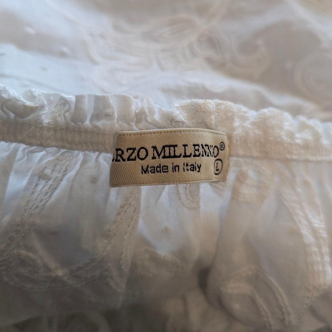 Other Terzo Millennio Italian White Embroidered Off-Shoulder Top Size L / US 10 / IT 46 - 4 Thumbnail