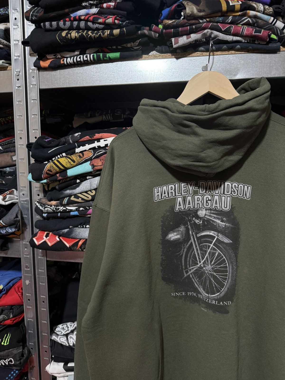 Harley Davidson Vintage 2009 Harley Davidson Aargau Bikers Khaki Hoodie Y2K Size US XXL / EU 58 / 5 - 4 Thumbnail