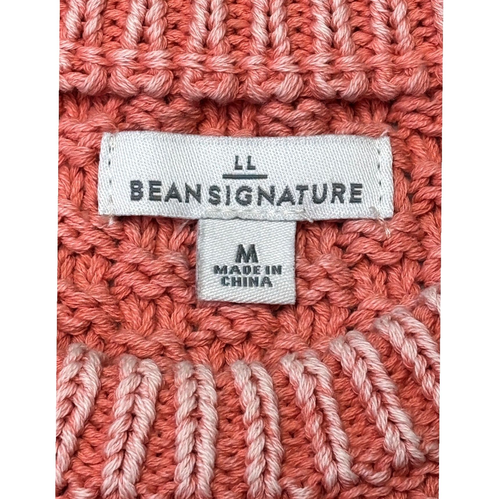 Vintage LL Bean Signature Womens Coral Pink Cable Knit Cotton Sweater Crew Neck Medium Womens Pullover Knit 100% Cotton Heavyweight Casual Fall Winter Spring Size M / US 6-8 / IT 42-44 - 3 Thumbnail
