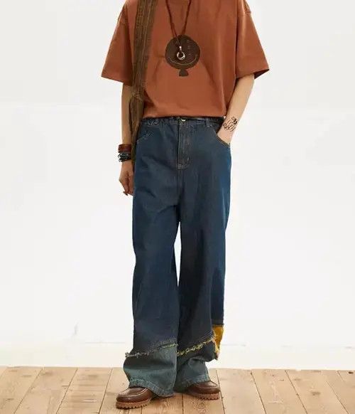 Jean Straight-leg jeans with retro patchwork design Size US 32 / EU 48 - 2 Thumbnail
