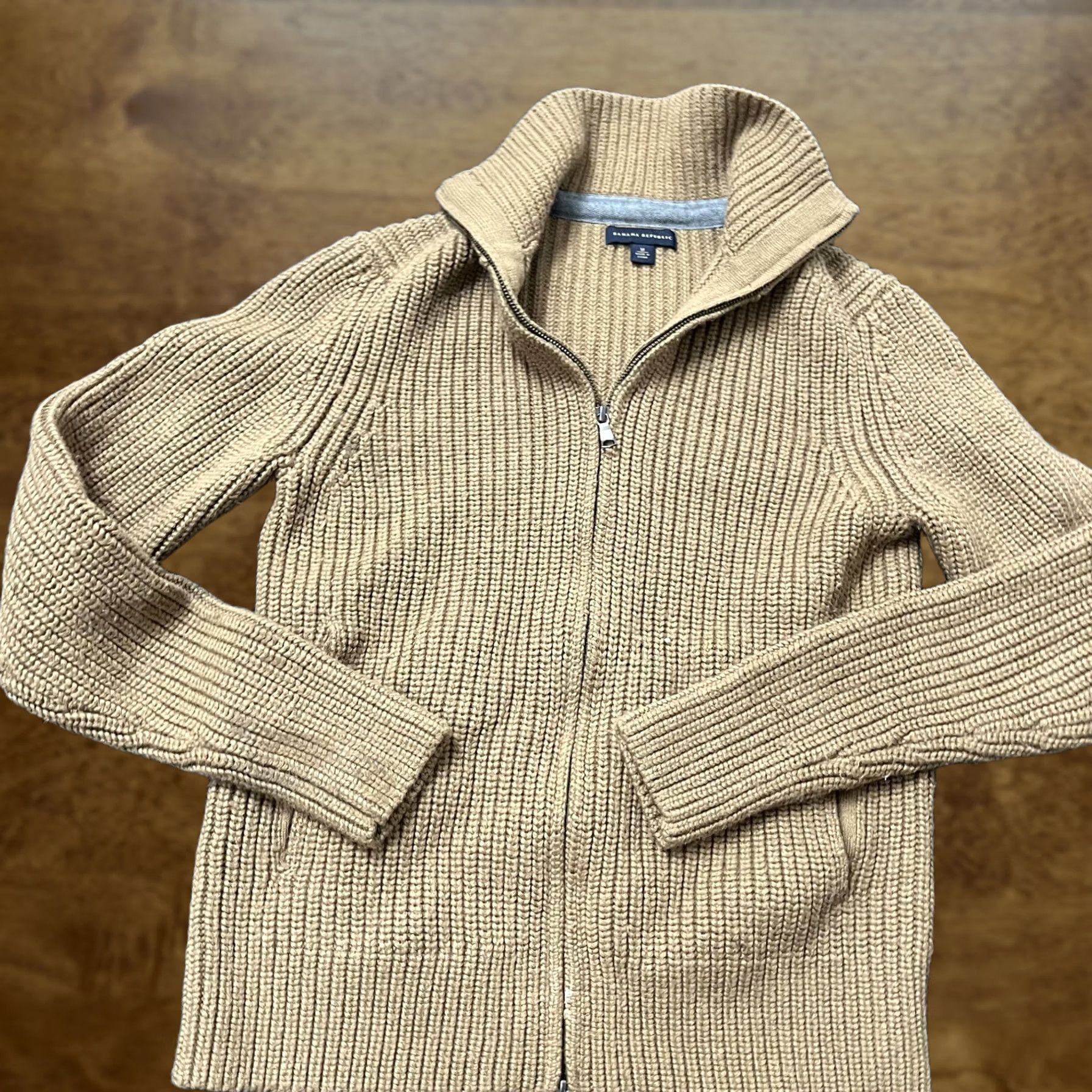 Banana Republic Banana Republic Womens Sweater Medium Tan Full Zip Mock Neck Knit Ribbed Size M / US 6-8 / IT 42-44 - 1 Thumbnail
