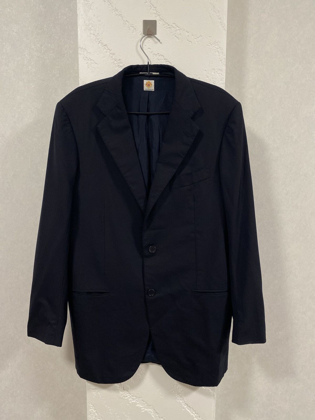 Luigi Borrelli Borelli Napoli Dark Blue Herringbone Wool Blazer Size: 50 Size 50R - 1 Thumbnail