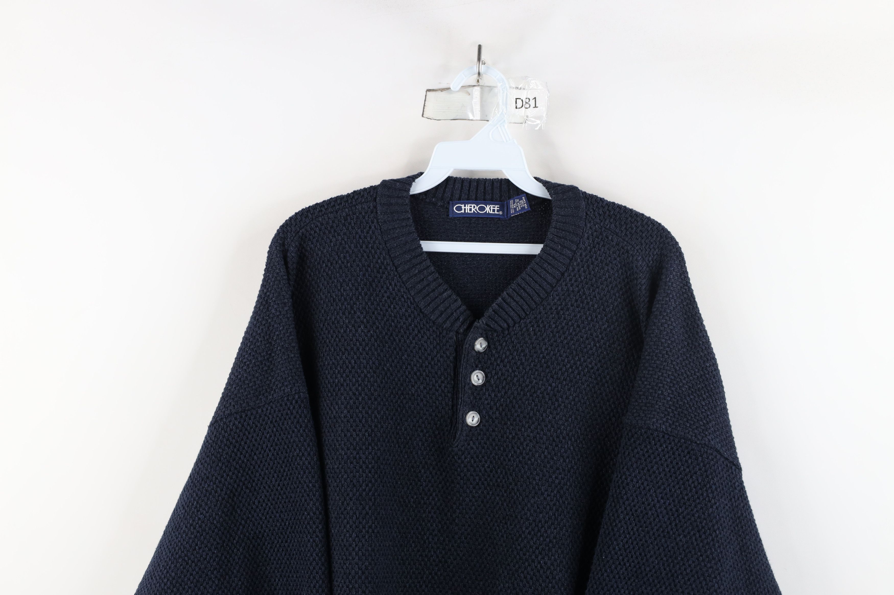 Vintage Vintage 90s Streetwear Thermal Knit Henley Sweater Blue USA Size US XL / EU 56 / 4 - 2 Thumbnail