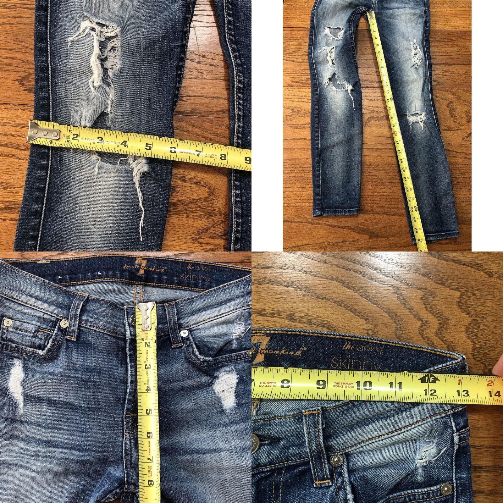 7 For All Mankind 7 for All Mankind Skinny Jeans Womens 24 X 27 Denim Blue Distressed Frayed Hem Super Slim 5-Pocket Button Logo Zip 27 Inseam Size ONE SIZE - 8 Thumbnail