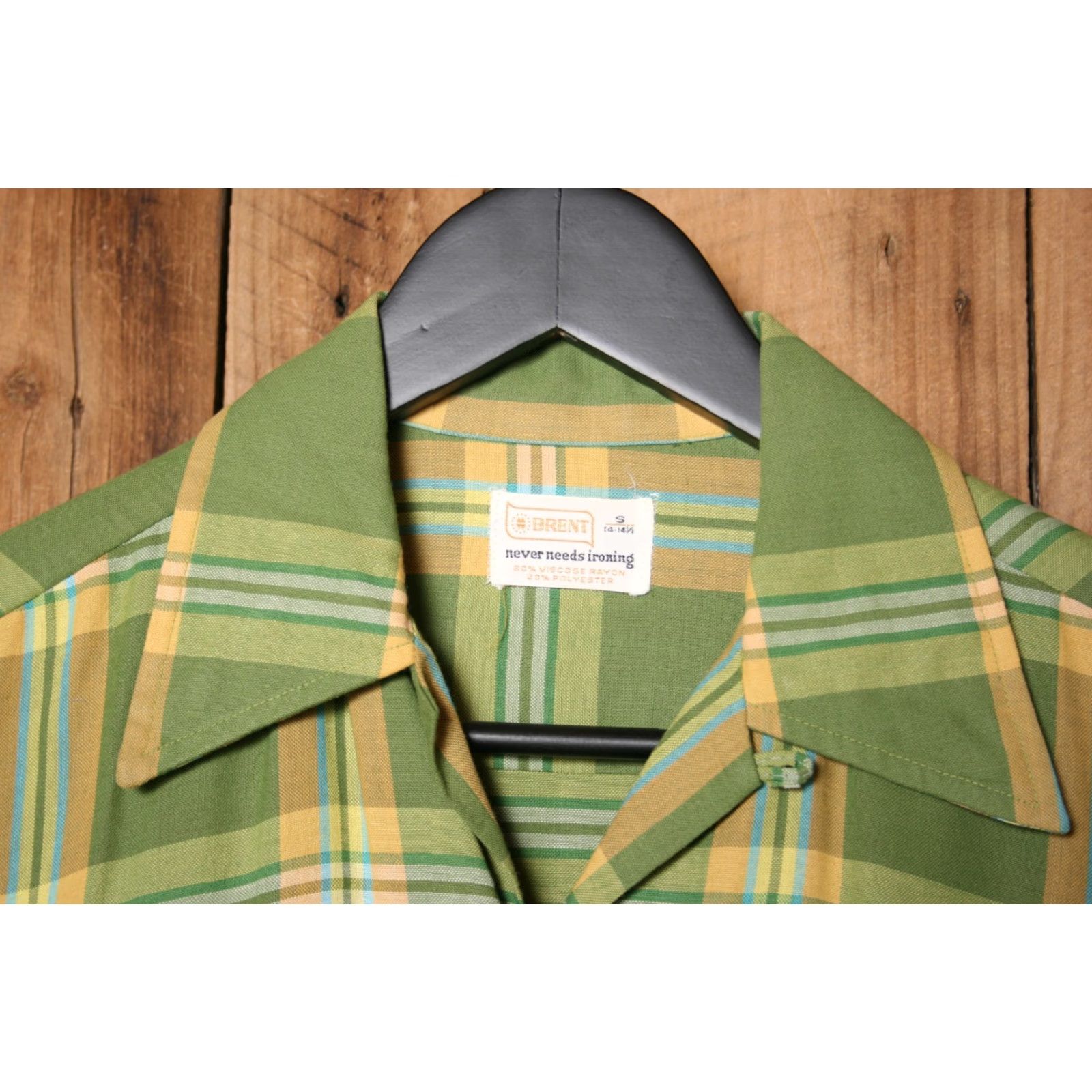 Vintage VINTAGE Brent Shirt Mens S Plaid Windowpane 60s Green Blue Yellow Button-Up Collar" Size US S / EU 44-46 / 1 - 2 Thumbnail