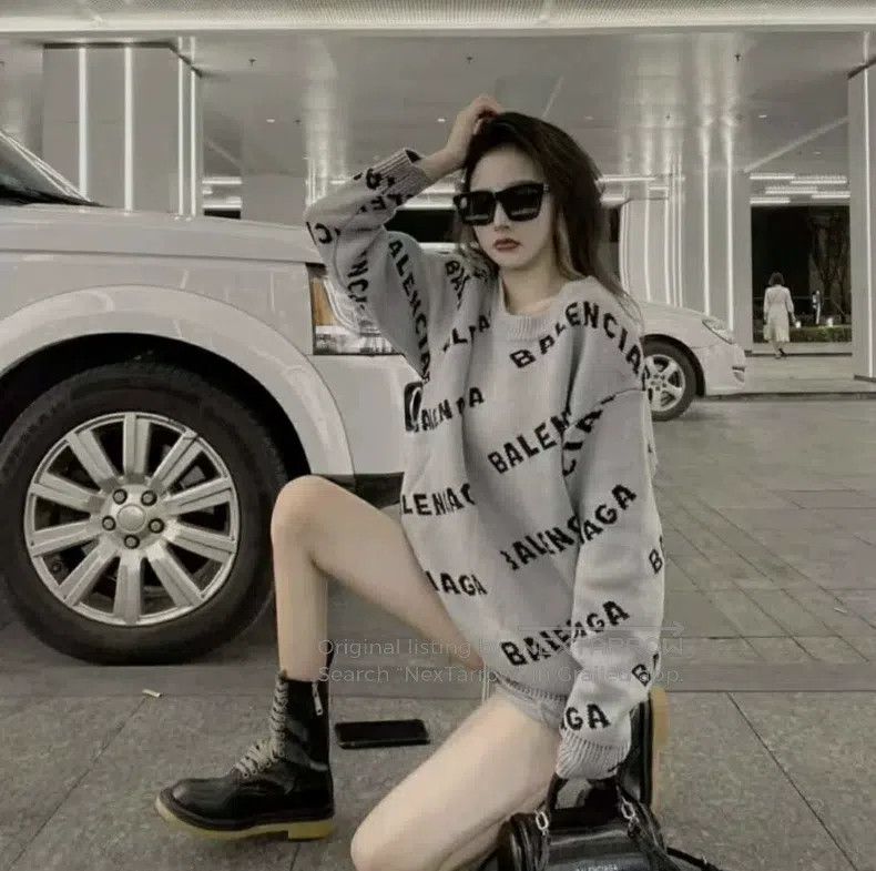 Balenciaga Balenciaga Dark Gray Barrage Full Print Logo Knit Sweater Size US S / EU 44-46 / 1 - 6 Thumbnail