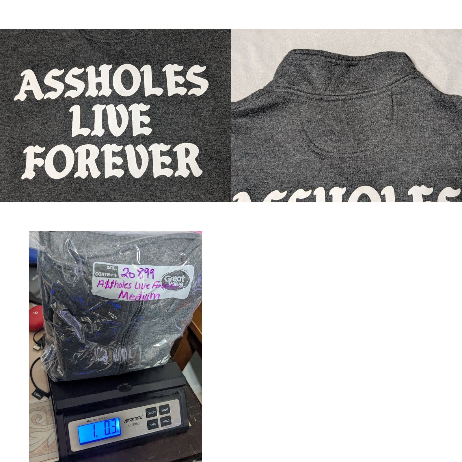 Olive A44880HOLES LIVE FOREVER Men Medium Gray Double-sided 1/4 Zip Pullover Sweatshirt Size US M / EU 48-50 / 2 - 10 Thumbnail