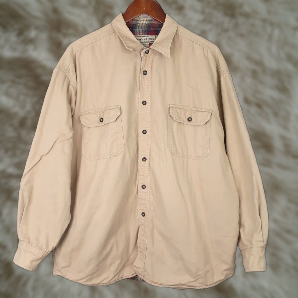 Express Mountain Express Shirt L Medium Regular Men Beige Cotton Lined Button-Up Shacket Long Sleeve Vintage? No Size US L / EU 52-54 / 3 - 1 Thumbnail