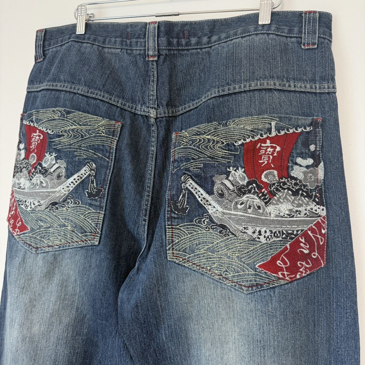 Vintage Vtg 2000s Paco Jeans Japanese Embroidered Faded Baggy Denim Size US 41 - 4 Thumbnail