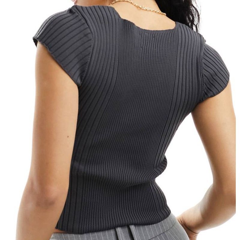 Asos ASOS Design Knitted Square Neck Fitted Cap Sleeve Top Size M Size M / US 6-8 / IT 42-44 - 2 Thumbnail