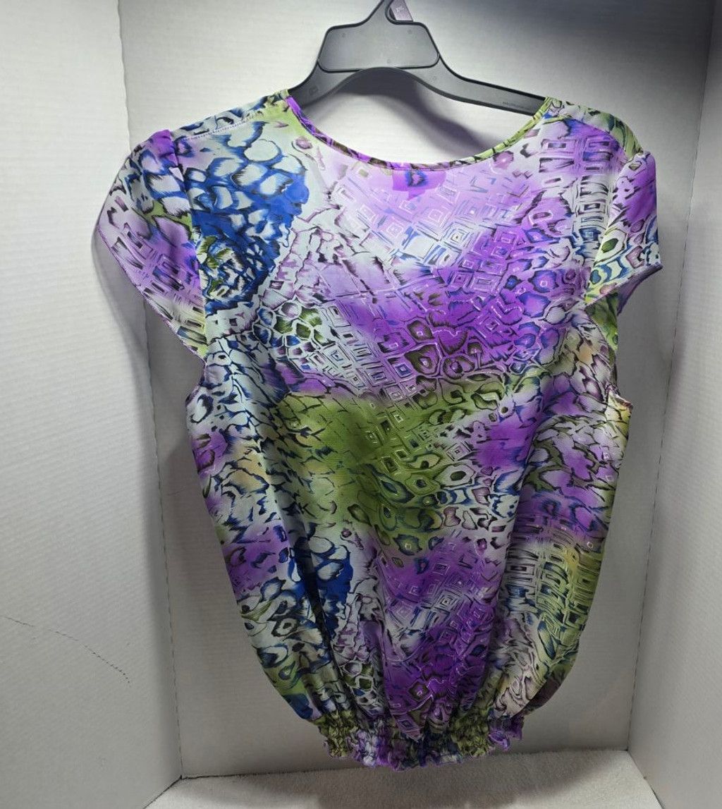 The Unbranded Brand Women's Joanna's Plus 1X Purple Green Abstract Blouse Size XL / US 12-14 / IT 48-50 - 7 Thumbnail