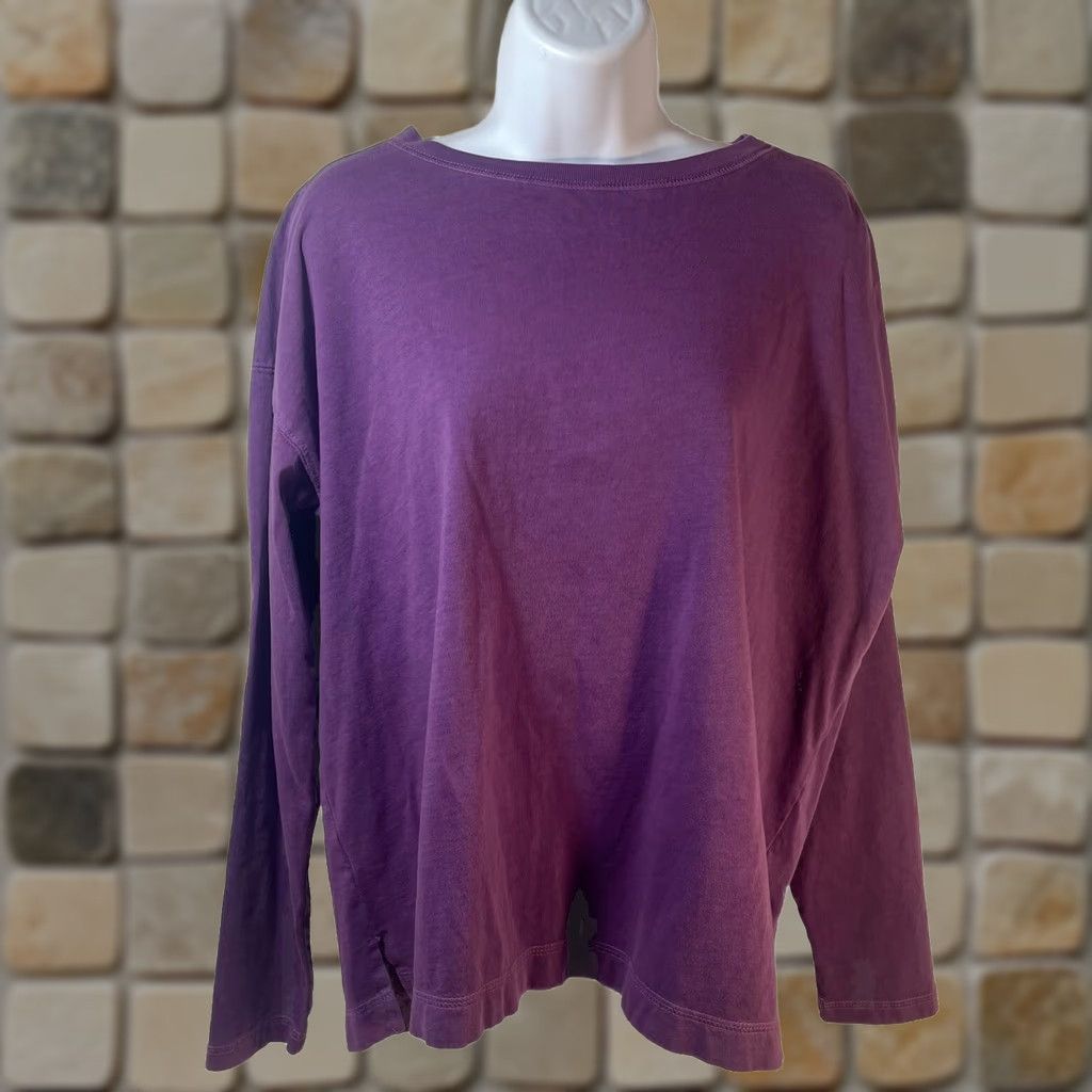 Old Navy VINTAGE? No. Old Navy Long Sleeve Shirt Women L Purple Knit Pullover Wide Neck Side Slits 704755-05 Size L / US 10 / IT 46 - 1 Thumbnail