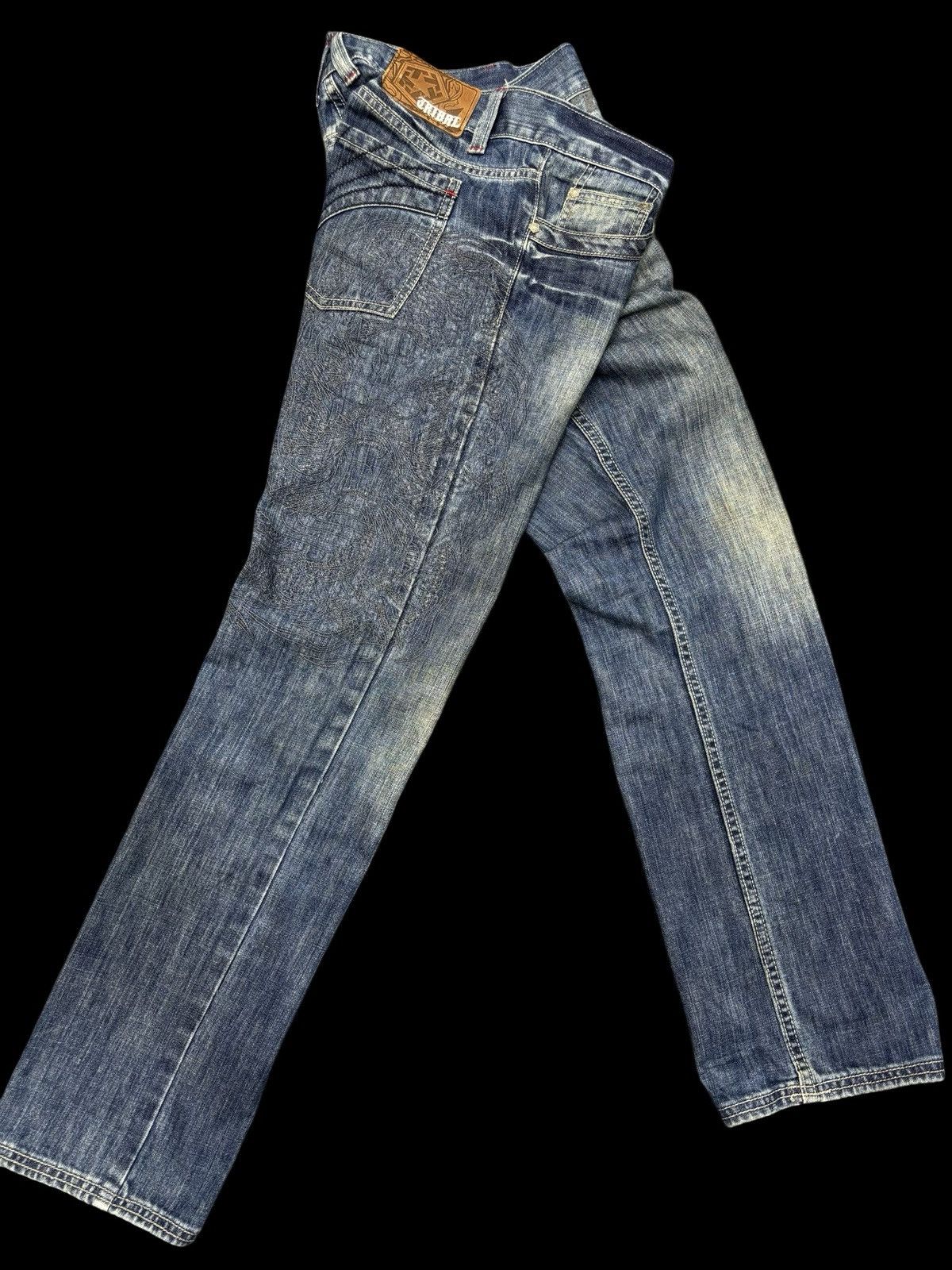 Japanese Brand 💥Dragon Embroidery💥Tribal Insane Blue Wash Denim F652 Size US 34 / EU 50 - 1 Thumbnail