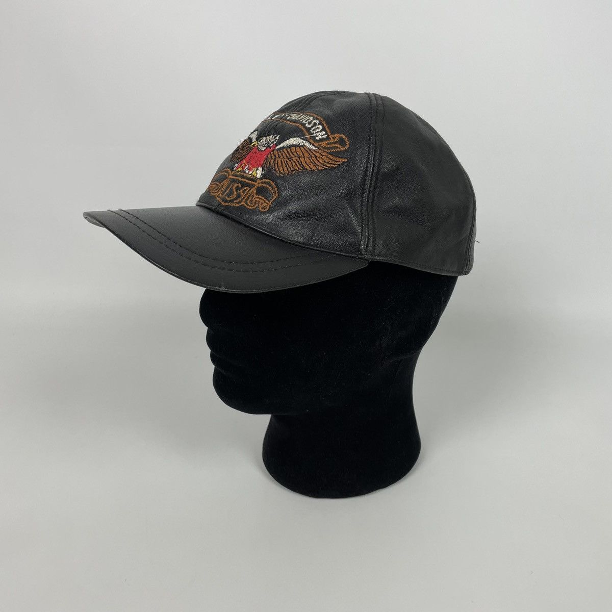 Vintage 1990's Vintage Harley Davidson USA Leather Hat Cap Eagle Size ONE SIZE - 4 Thumbnail