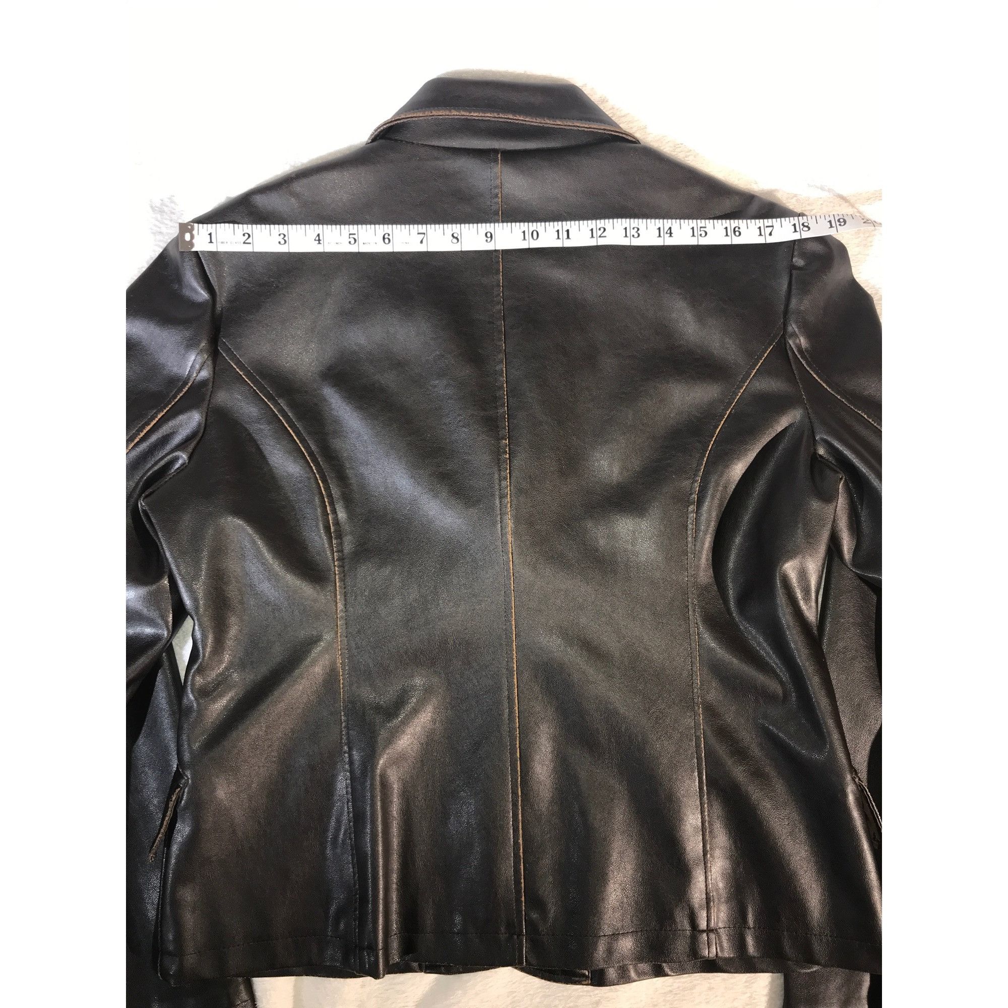 Vintage RVT Women's Brown Faux Leather Blazer Y2K Preppy Date Jacket Size M / US 6-8 / IT 42-44 - 6 Thumbnail