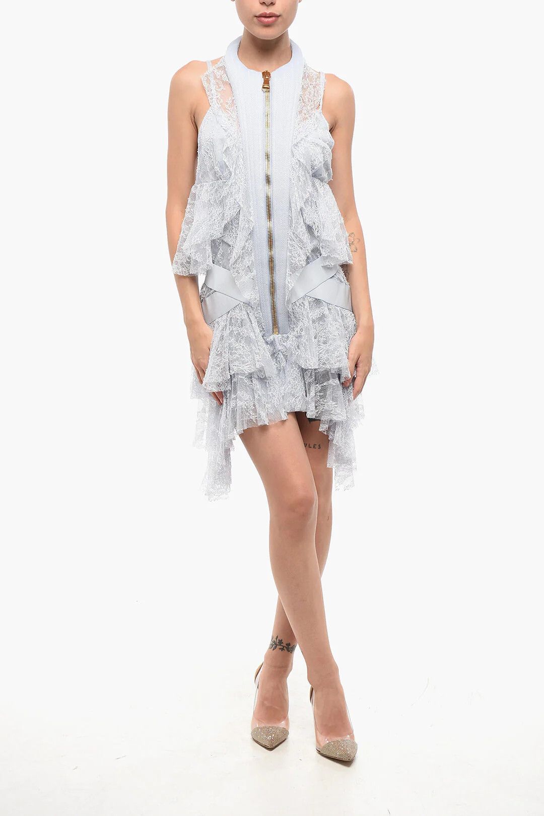 Balmain og1mm0326 Lace Mini Dress in Blue Size S / US 4 / IT 40 - 1 Thumbnail