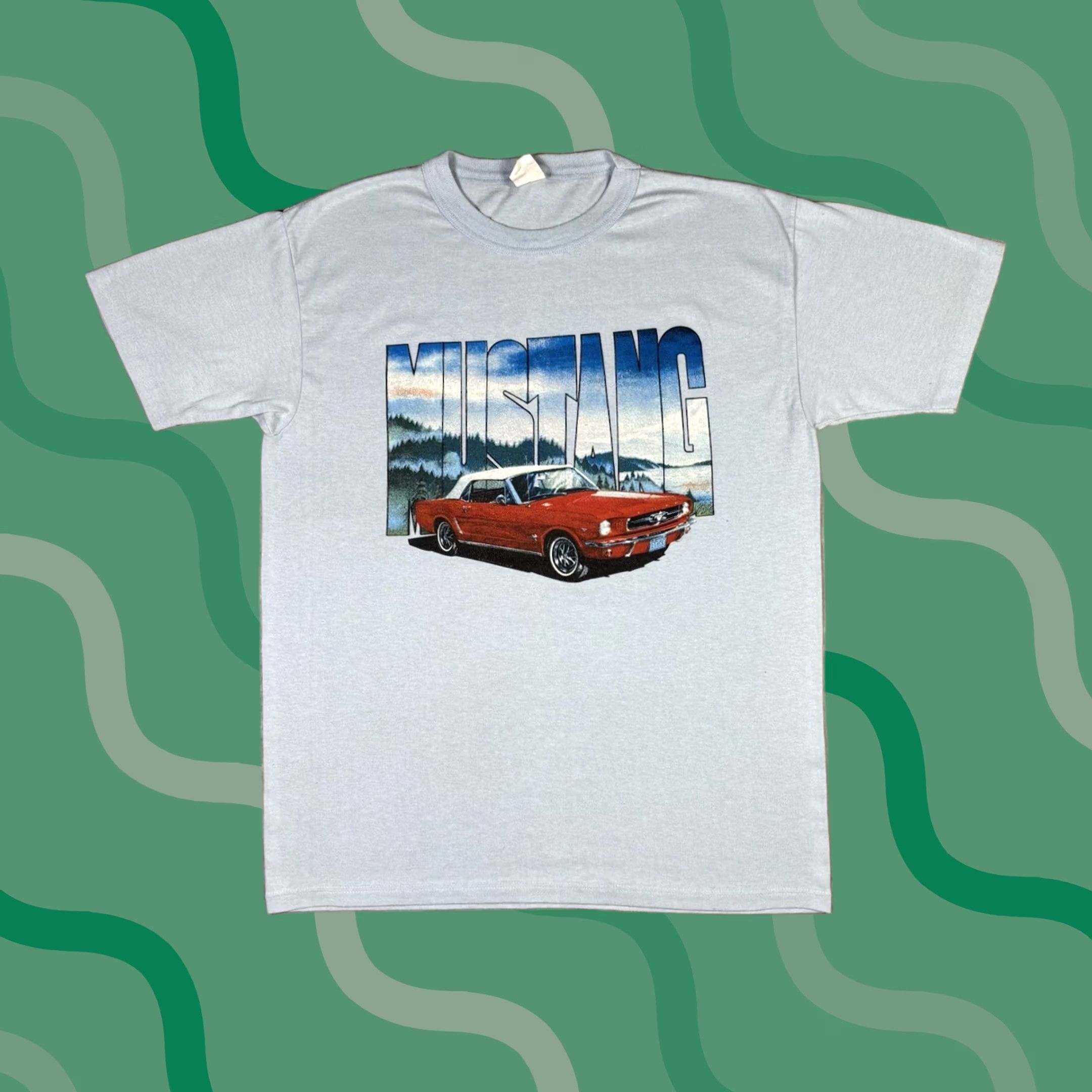 Ford VINTAGE Ford Mustang Car T Shirt Art Blue Single Stitch 80s Adult Large Crew Neck Short Sleeve Cotton Size US L / EU 52-54 / 3 - 1 Thumbnail