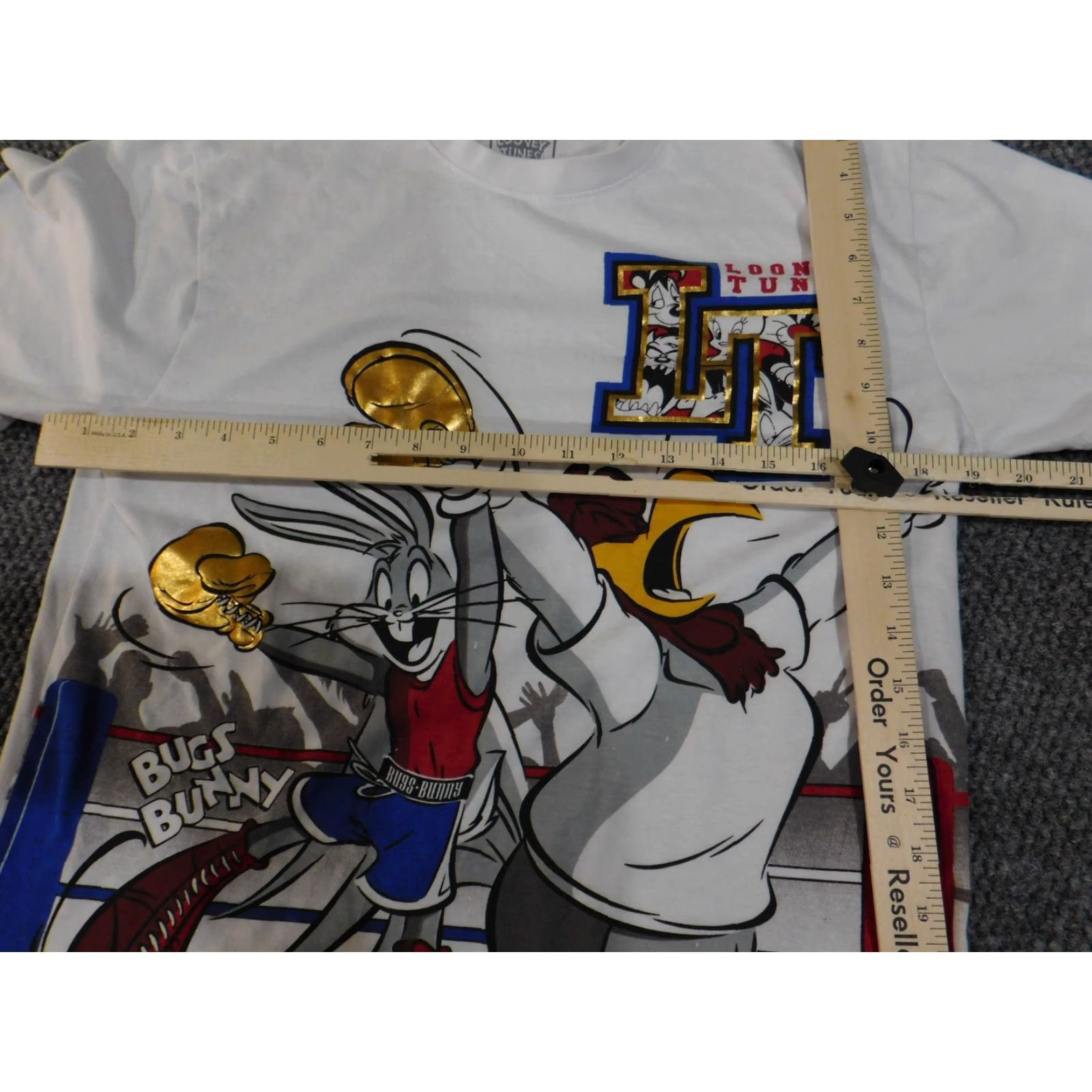 Vintage Looney Tunes Shirt Mens M White Bugs Bunny Foghorn Leghorn Cartoon Tee Box Boxing Graphic Print Crew Neck Short Sleeve Cotton Polyester Vintage Theme Size US M / EU 48-50 / 2 - 6 Thumbnail