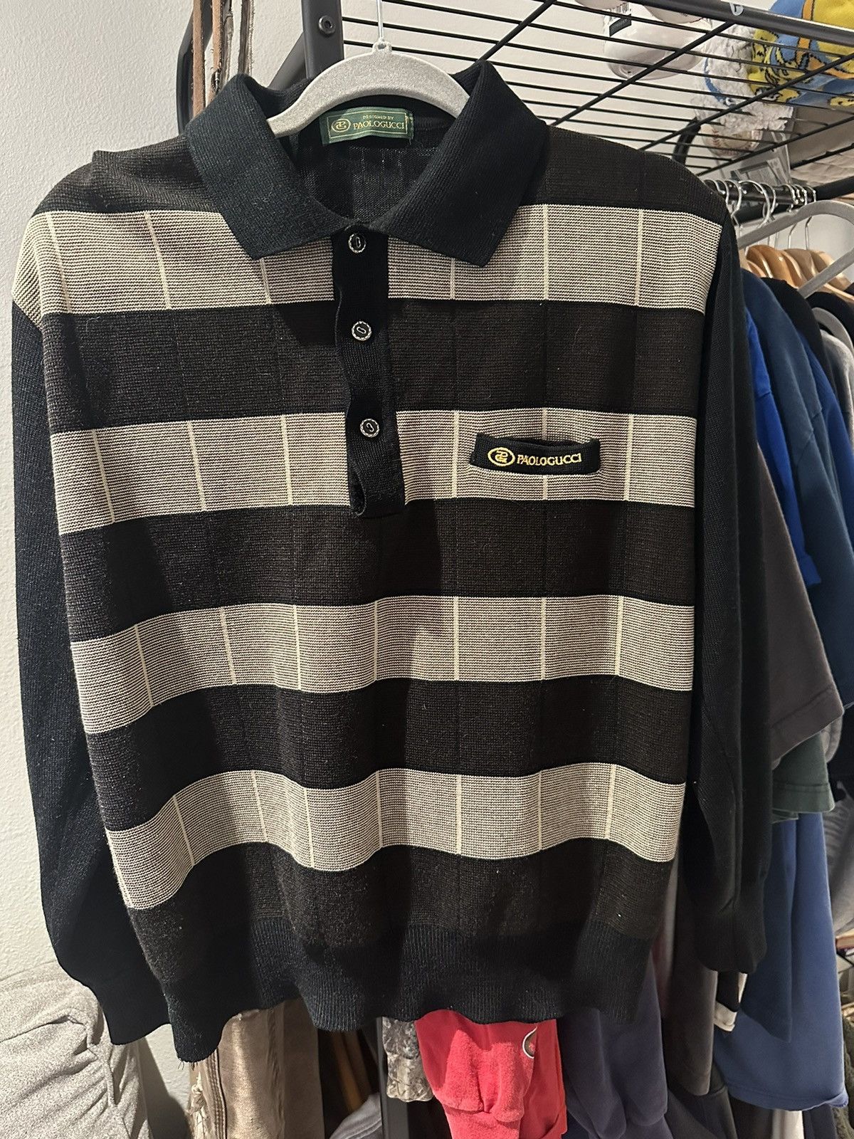 image of Paolo Gucci Paulo Gucci Knit Polo Sweater in Black, Men's (Size Medium)