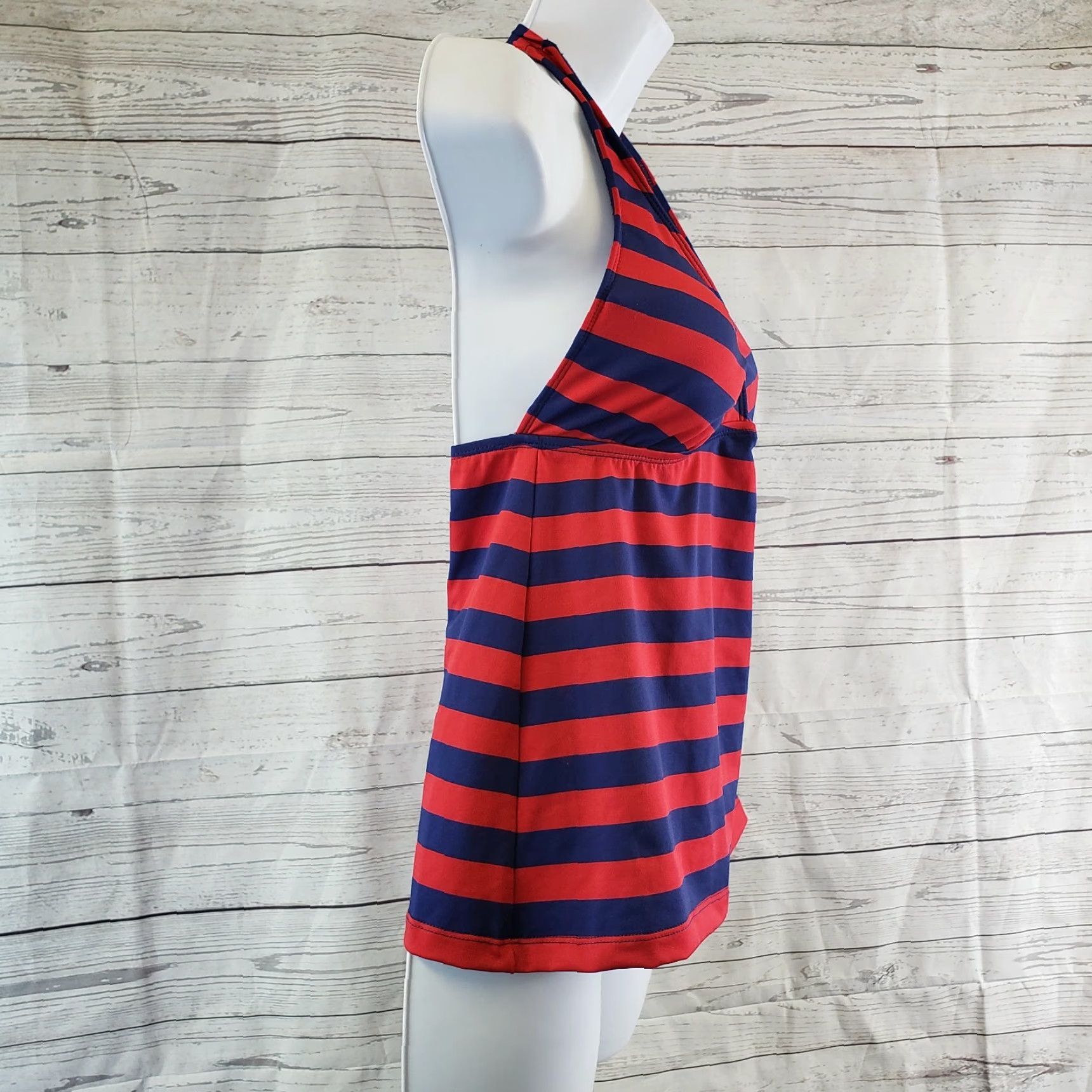 Mossimo Mossimo Womens Halter Swimsuit Top S Red Striped Padded Bra Pads Polyester Blend Size S / US 4 / IT 40 - 3 Thumbnail