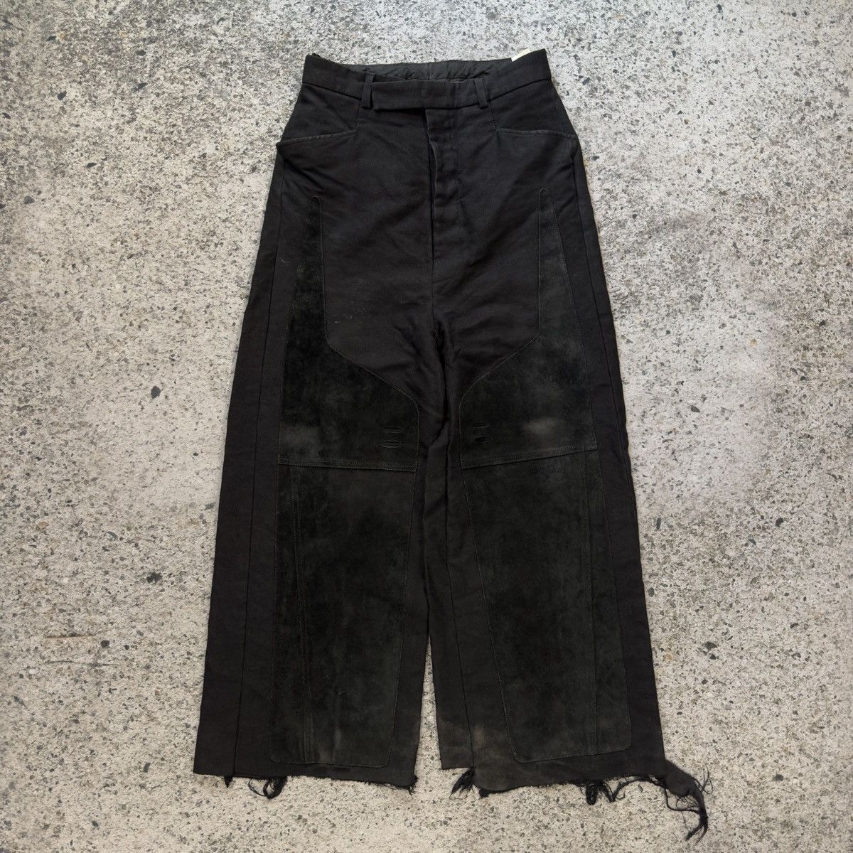 Pre-owned Rick Owens Runway Fw19 Larry Moleskin Suede Patch Pants In Black