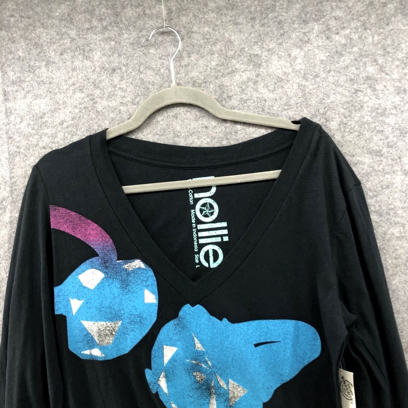 Vintage Nollie T-Shirt Womens L Long Sleeve V-Neck Black Cotton Jewelry Graphic NWT Size L / US 10 / IT 46 - 3 Thumbnail