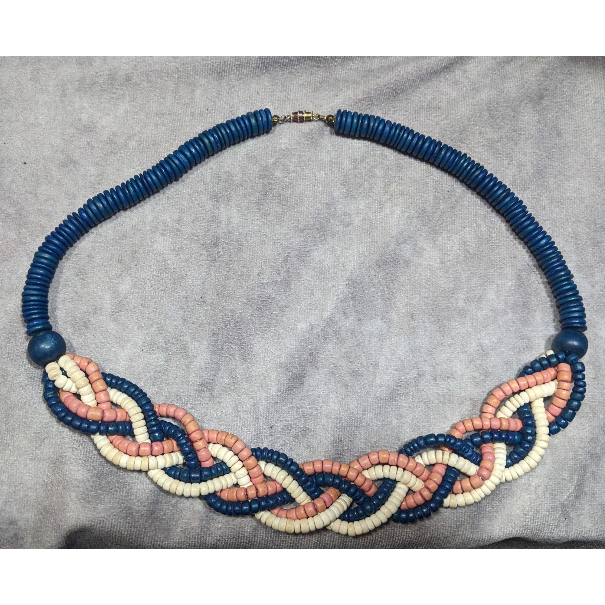 Other Vintage Rustic Blue And Pink Wood Beaded Braided Necklace Size ONE SIZE - 6 Thumbnail