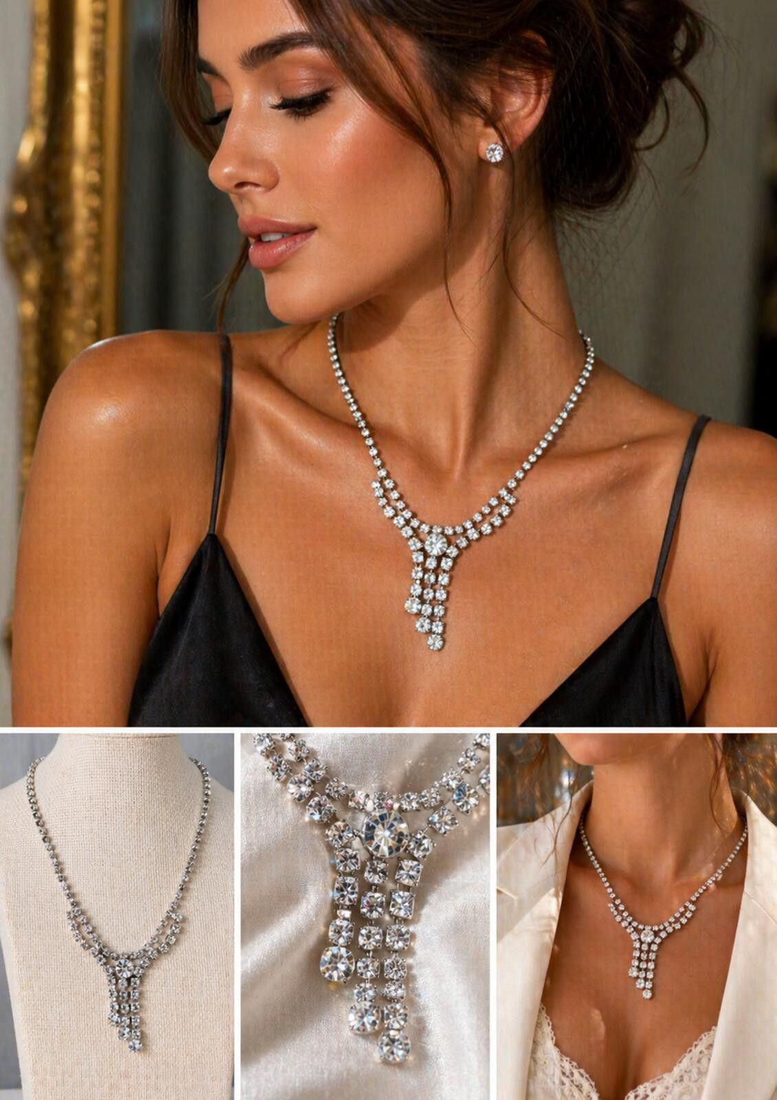 Other Vintage Rhinestone Y Drop Bridal Statement Necklace Sparkle Size ONE SIZE - 9 Thumbnail