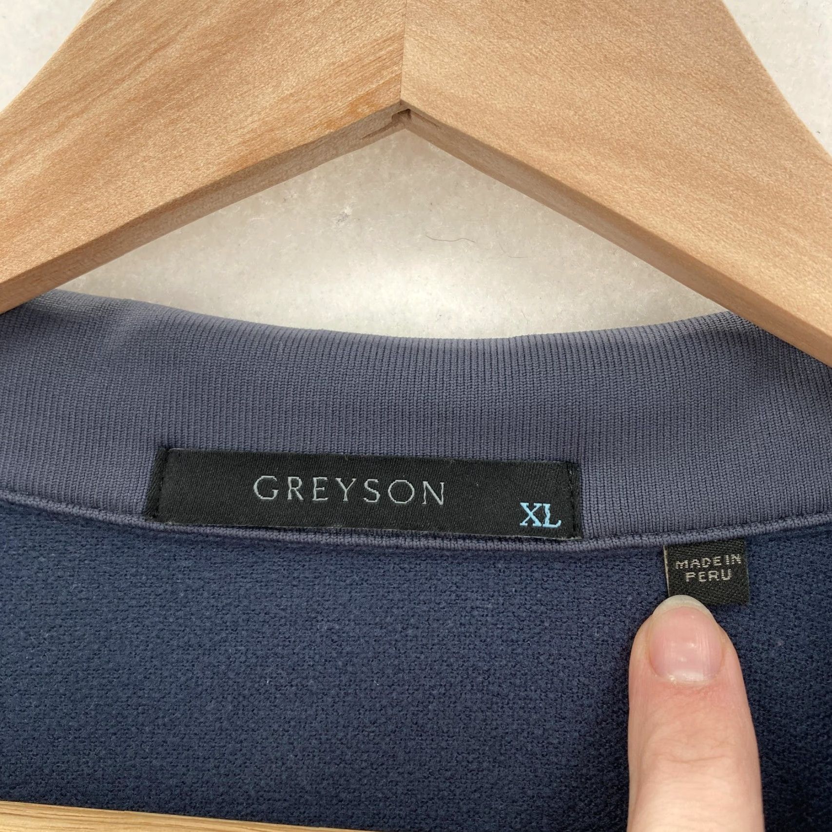 Vintage Greyson Quarter Zip Pullover Mens XL Blue Long Sleeve Golf Reunion Mock Neck Zip 56/39/5 Knit Nylon Polyester Spandex Solid Regular Size US XL / EU 56 / 4 - 4 Thumbnail