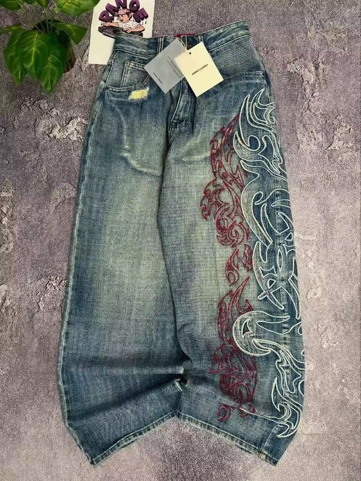 Jean Y2K Street New Pattern Embroidery Baggy Jean Size US 31 - 1 Thumbnail