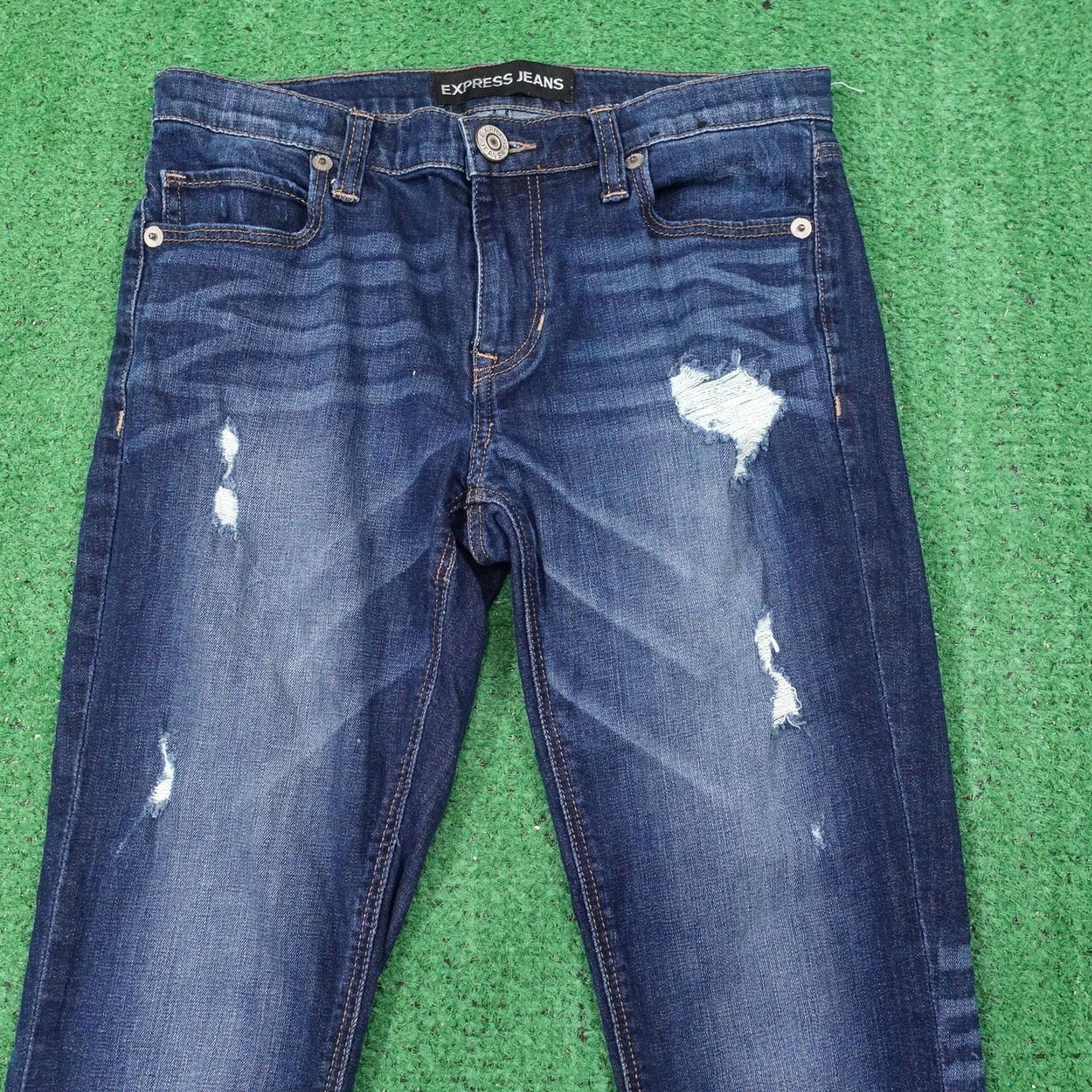 Express Express Jeans Womens Boyfriend Denim Blue Medium Wash 2 Distressed Stretch Pockets Zip 27 Inseam Size 26" / US 2 / IT 38 - 2 Thumbnail