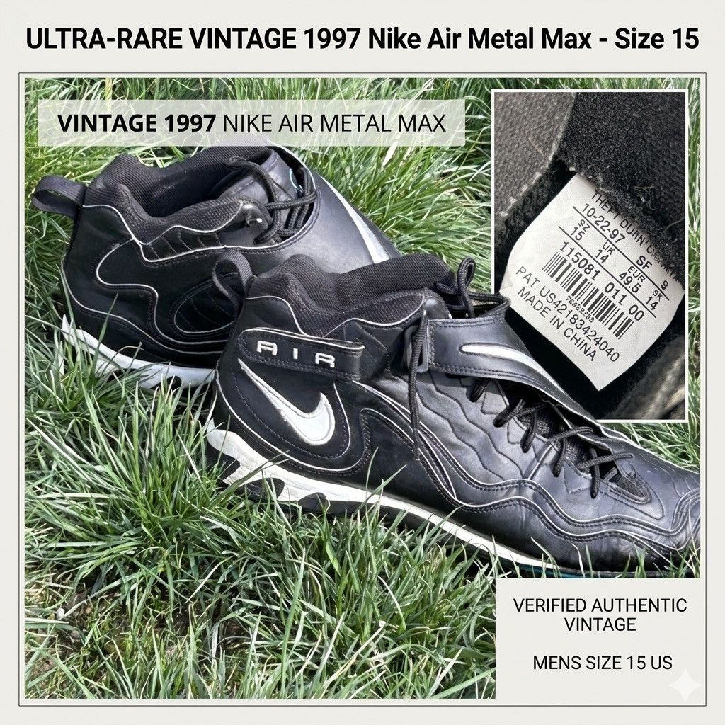 Nike 1997 Nike Air Metal Max Turf Black Silver 115081-011 Size 15 Size US 15 / EU 48 - 1 Thumbnail