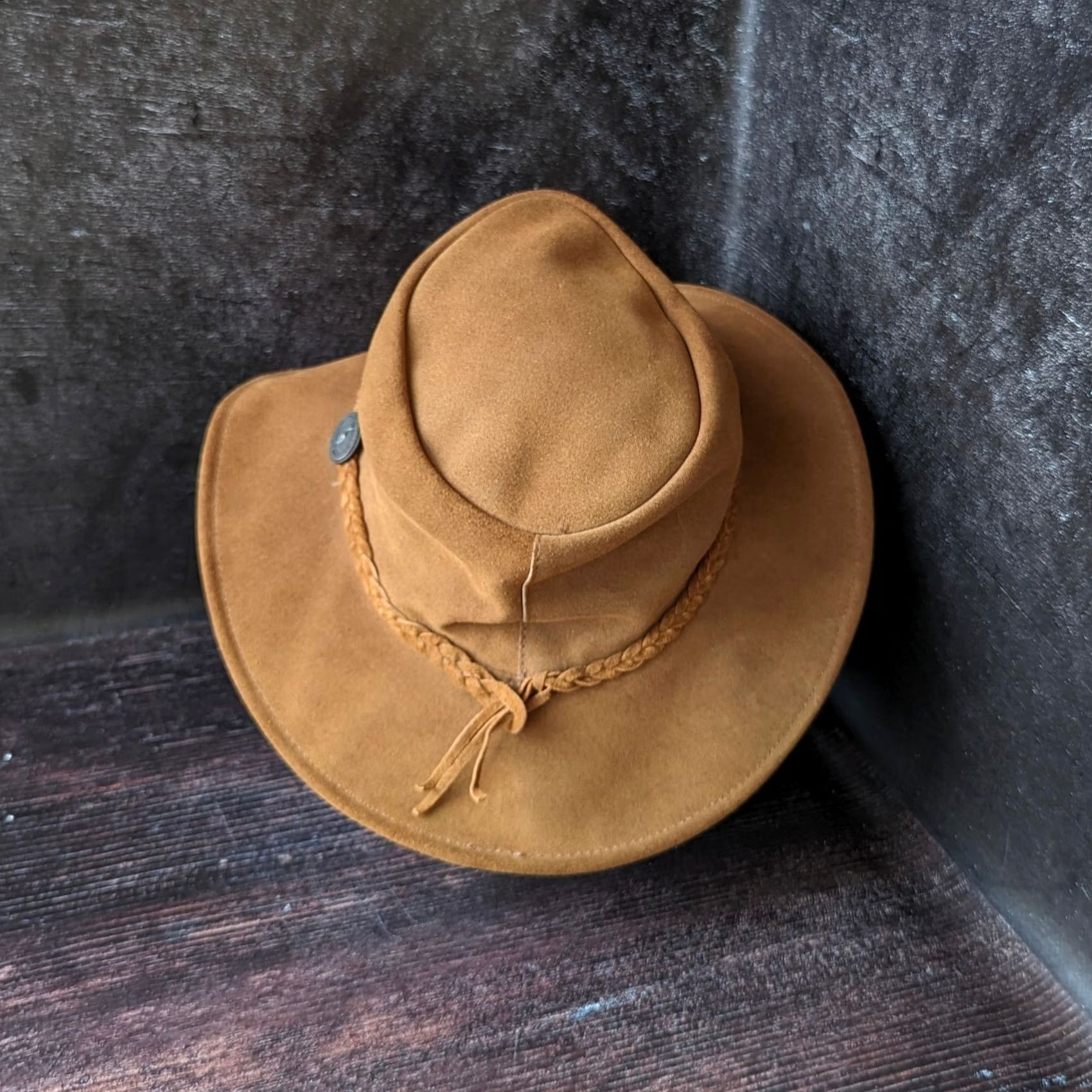 Vintage Oxford Blue Leather Cowboy Hat Australia Brown Size L Men Hat Leather Brown Cowboy Oxford Blue Australia L Mens Size ONE SIZE - 3 Thumbnail