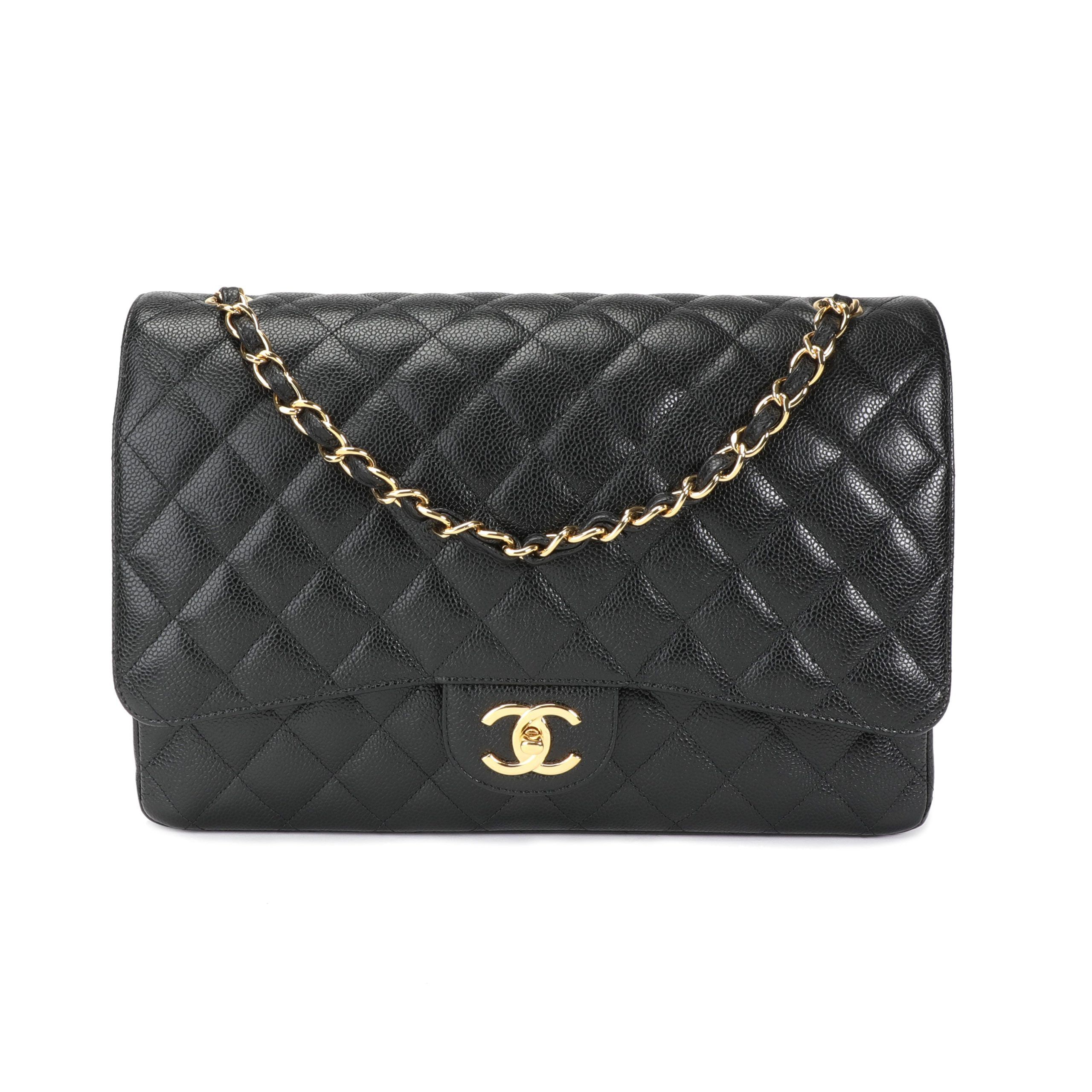 image of Chanel Black Caviar Quilted Classic Maxi Double Flap Bag, Women's