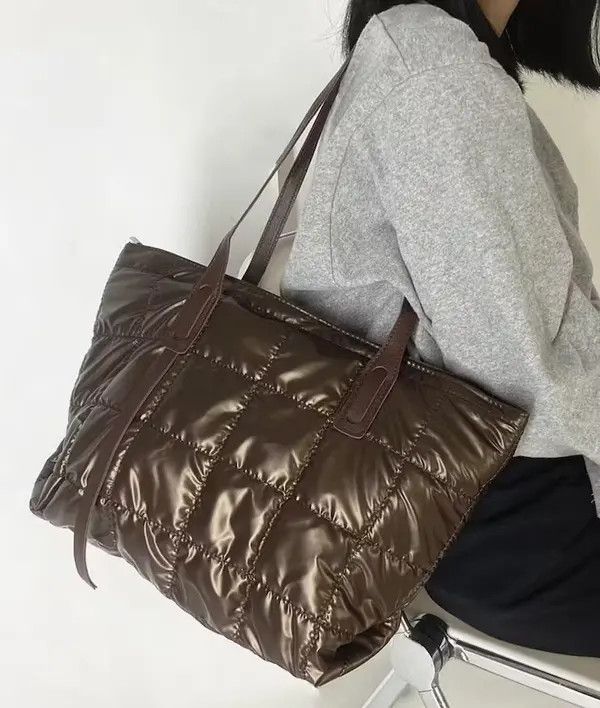 image of Fashion Y2K Unisex Quilted Shoulder Tote Bag in Brown, Men's