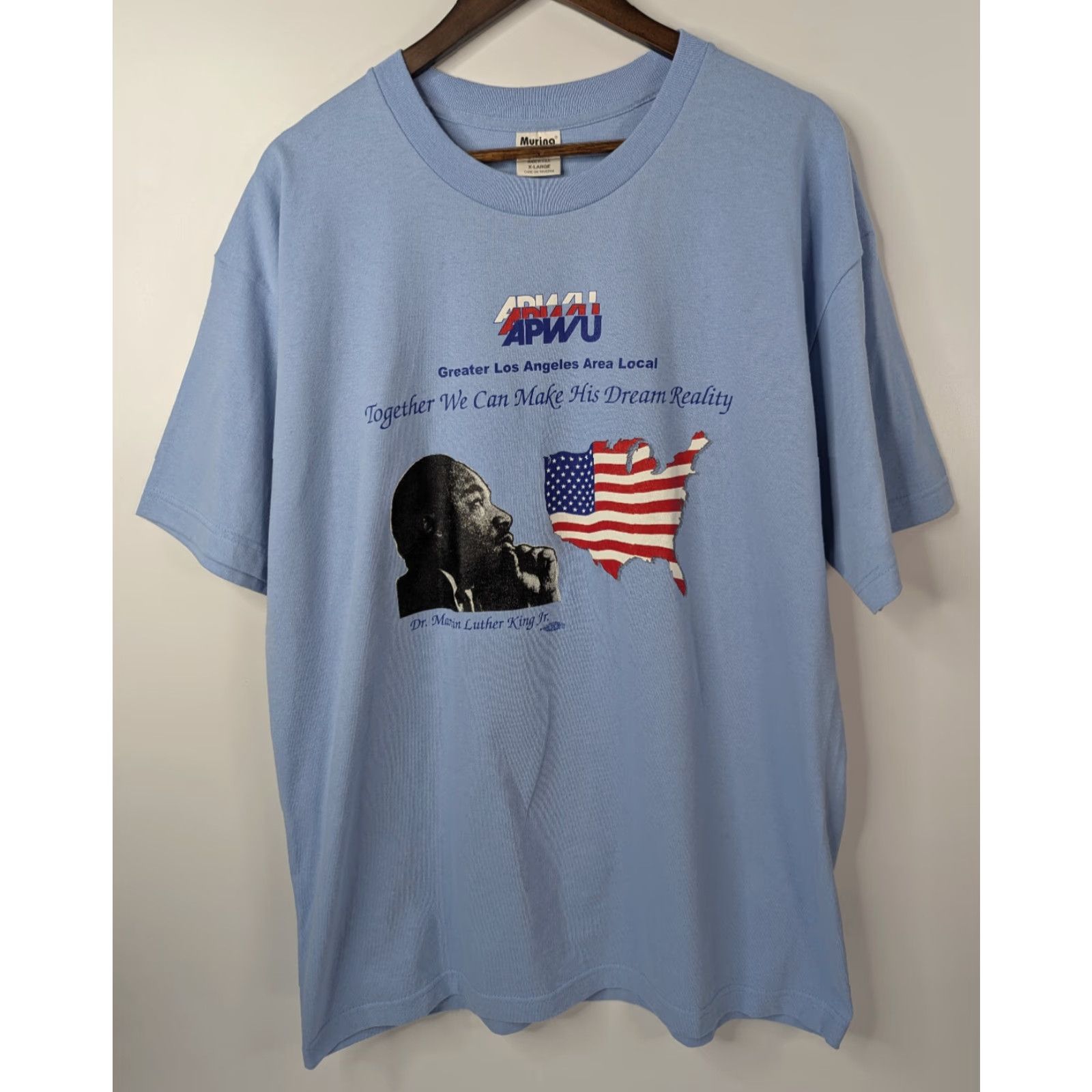 Vintage VINTAGE Murina T-Shirt - APWU American Postal Workers Union MLK LA Logo 80s Cotton Crew Neck Short Sleeve XL Mens Blue Size US XL / EU 56 / 4 - 3 Thumbnail